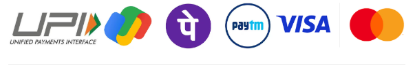 UPI, Google Pay, PhonePe, Paytm, Visa and Mastercard accepted