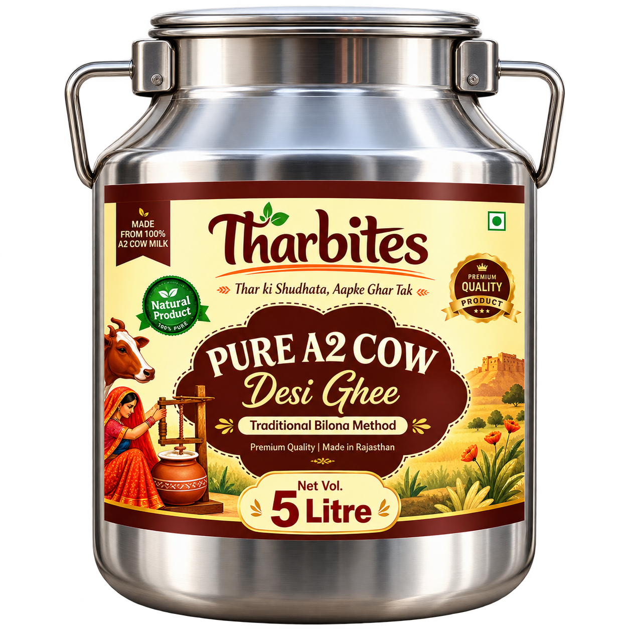 A 2 Desi Cow Bilona Ghee 5 Litres Family Pack